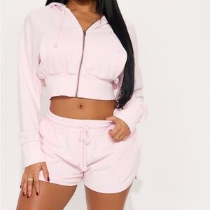 Pink Cropped Hoodie and Shorts Set